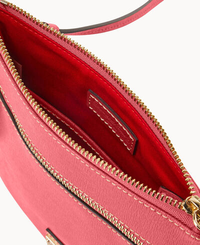 Saffiano Double Zip Tassel Crossbody