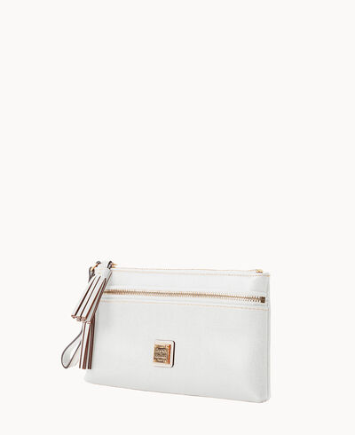 Saffiano Double Zip Wristlet