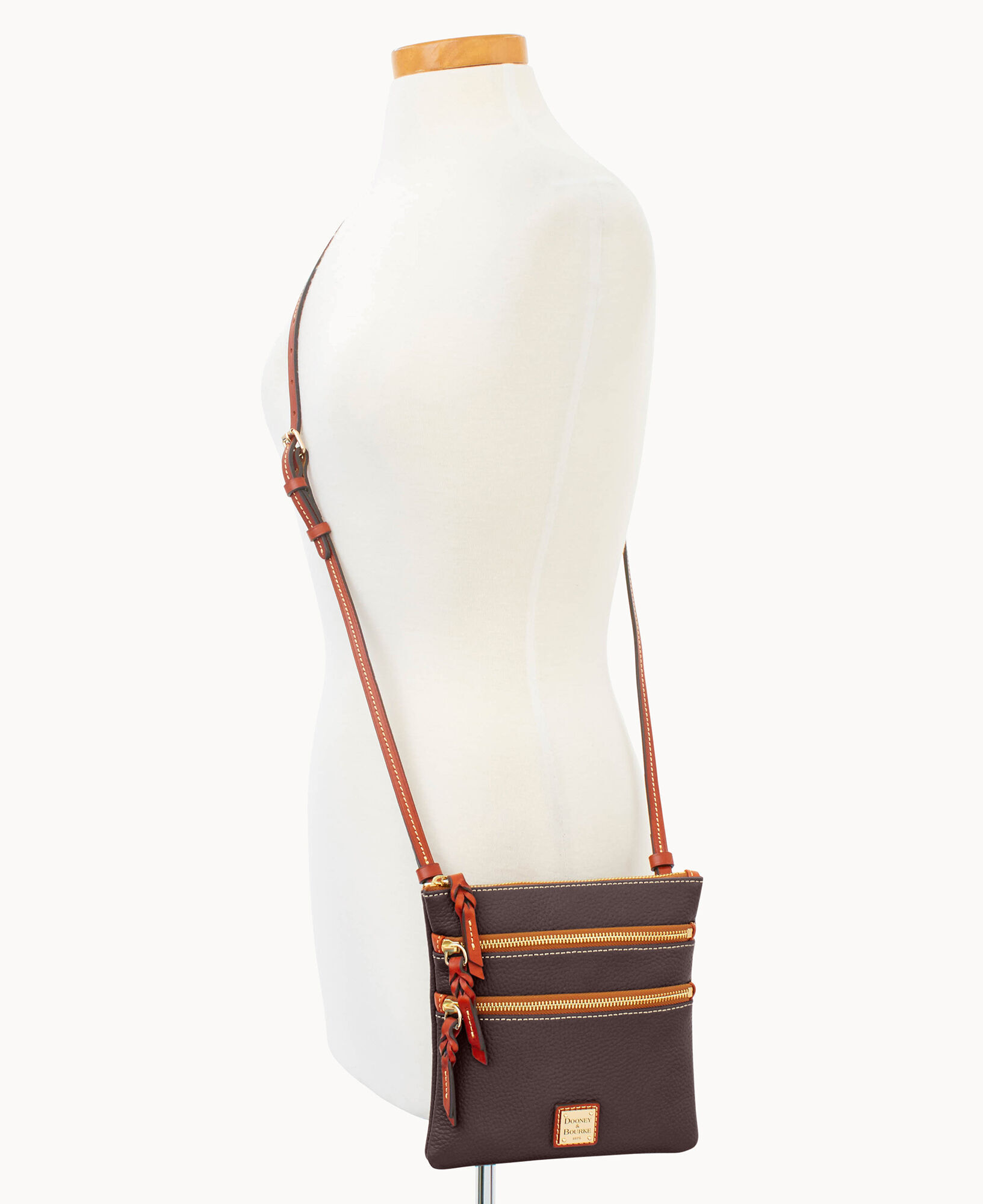 Dooney and bourke triple zip crossbody bag leather top