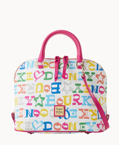 Doodle Coated Cotton Zip Zip Satchel