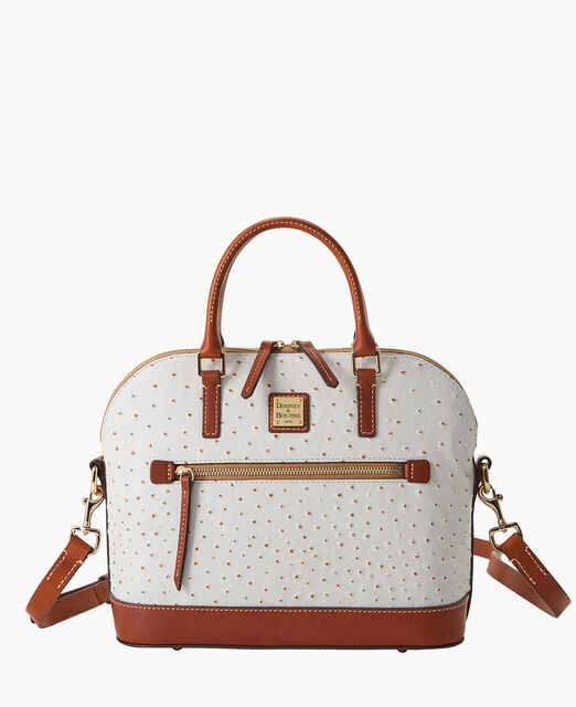 Ostrich Domed Zip Satchel