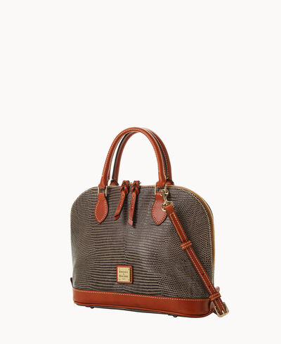 Embossed Lizard Zip Zip Satchel