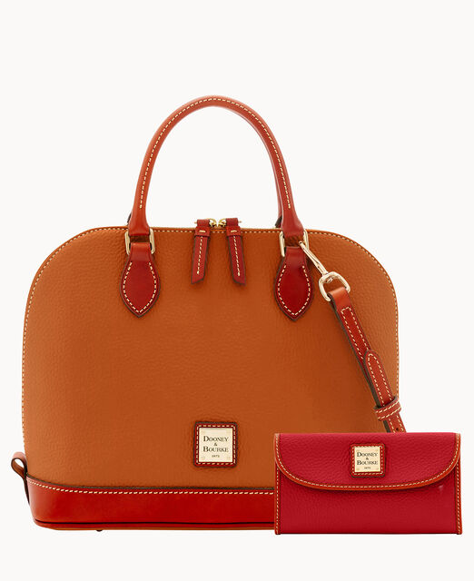 Pebble Grain Zip Zip Satchel and Continental Clutch