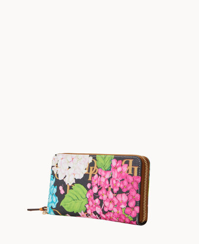 Hydrangea Monogram Large Zip Around Wristlet