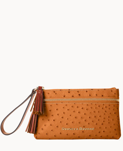Ostrich Double Zip Wristlet