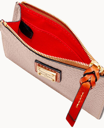 Pebble Grain Top Zip Card Case Wristlet