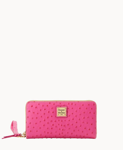 Ostrich Large Zip Around Wristlet