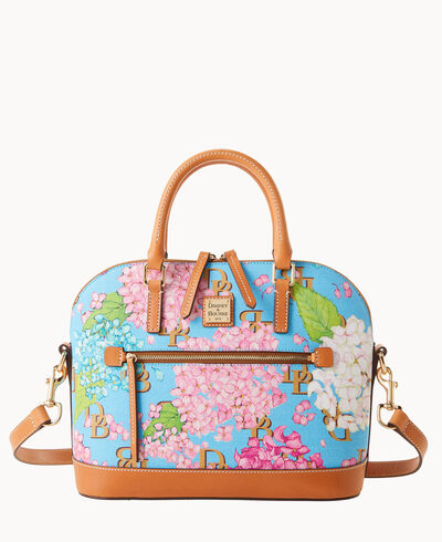 Hydrangea Monogram Domed Zip Satchel