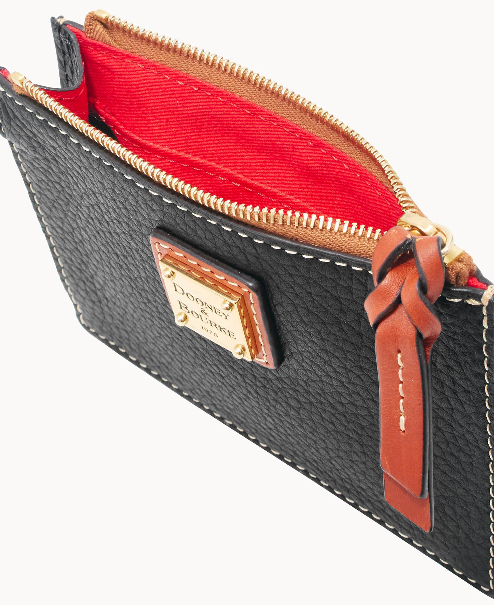 Pebble Grain Top Zip Card Case Wristlet