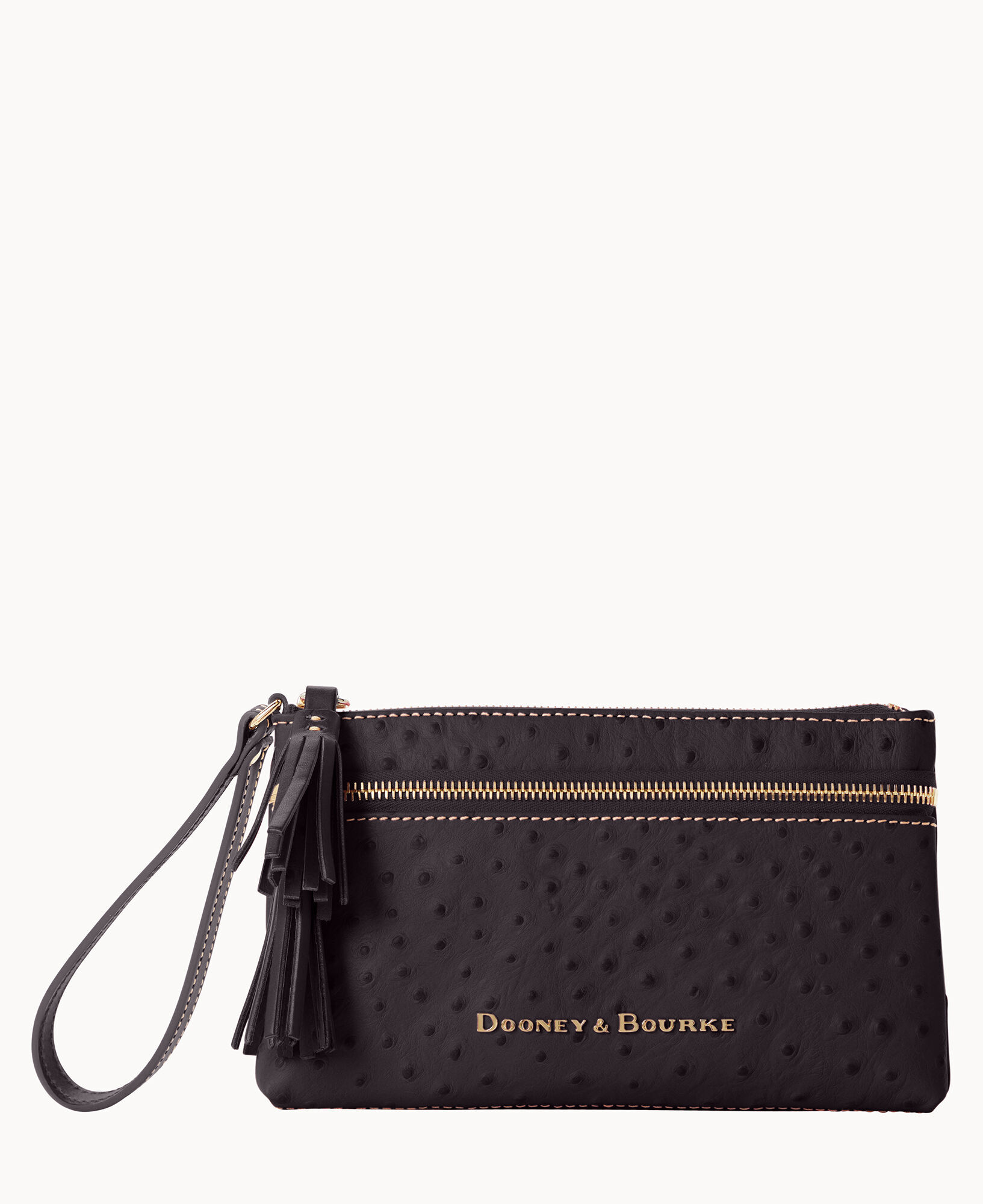 Ostrich Double Zip Wristlet