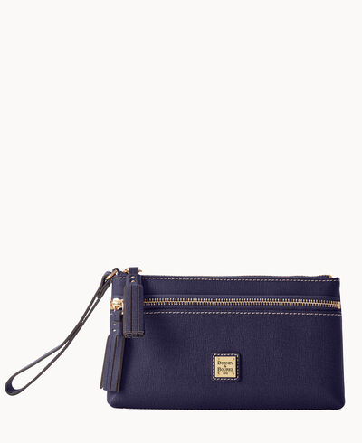 Saffiano Double Zip Wristlet