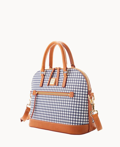 Gingham Domed Zip Satchel