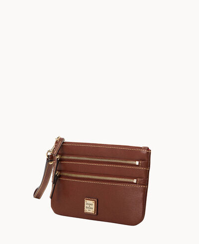 Saffiano Triple Zip Wristlet