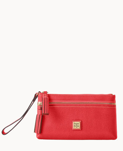 Saffiano Double Zip Wristlet