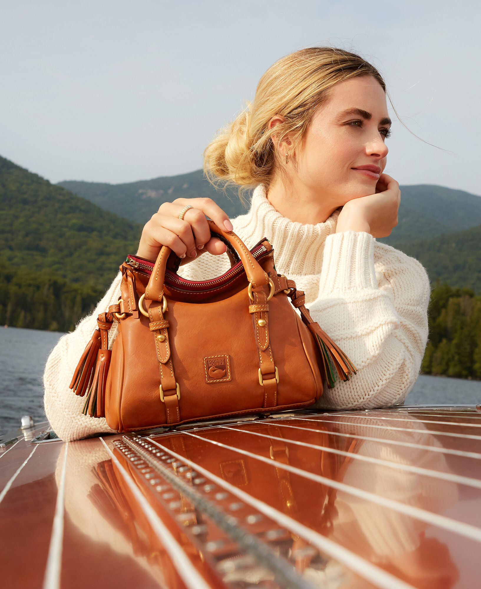 Italian Leather Orange Handbag With Gold Linked Chain