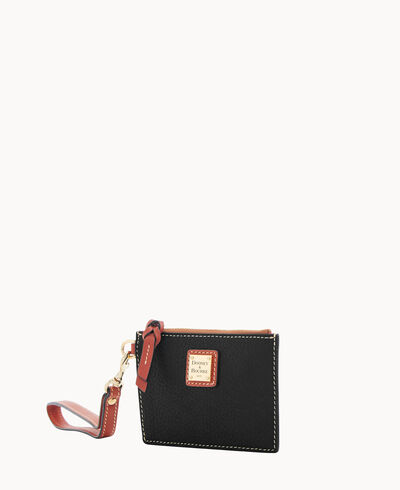 Pebble Grain Top Zip Card Case Wristlet
