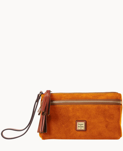 Suede Double Zip Wristlet