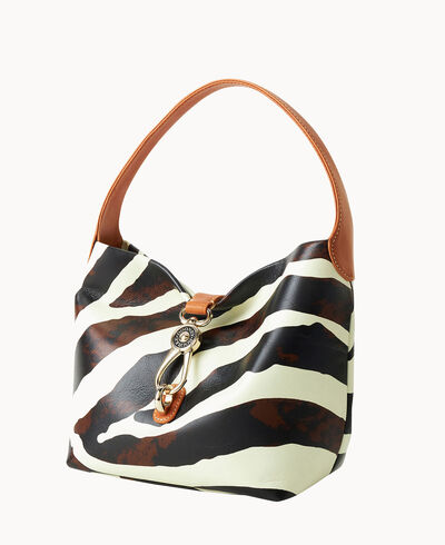 Zebra Leather Logo Lock Hobo