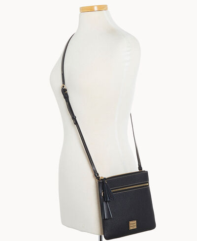 Pebble Grain Double Zip Tassel Crossbody