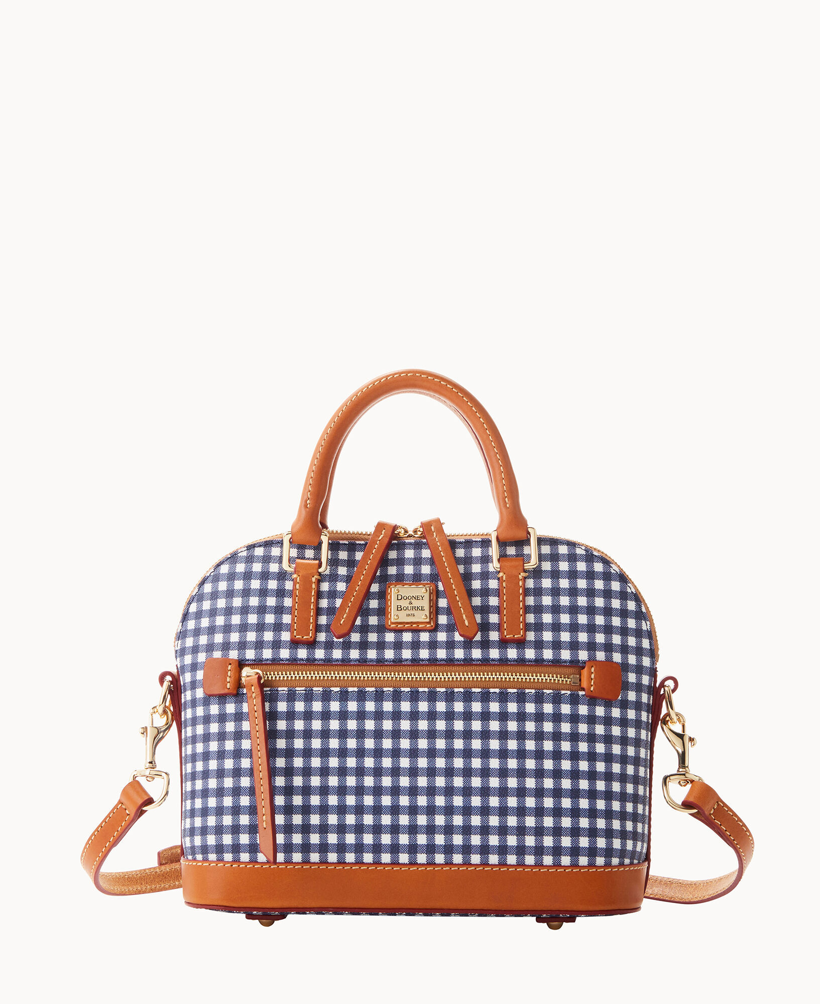Gingham Small Domed Zip Satchel