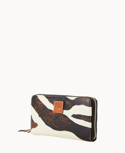 Zebra Leather Large Zip Around Wristlet