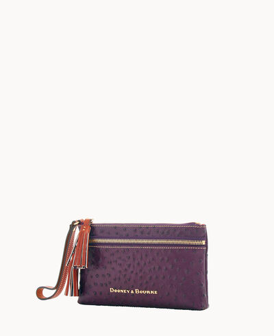 Ostrich Double Zip Wristlet