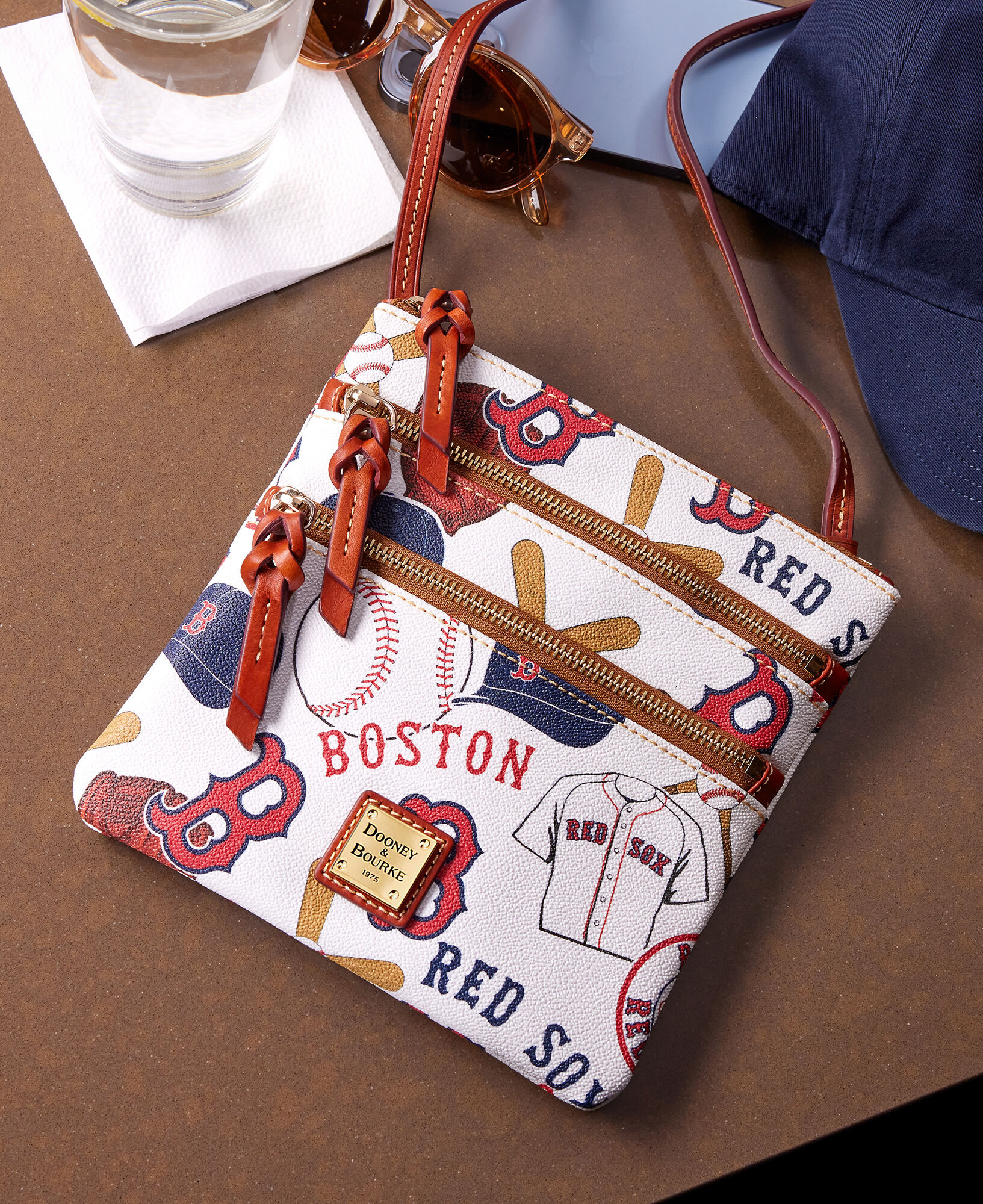 Dooney Bourke MLB Red Sox North South Triple Zip Crossbody