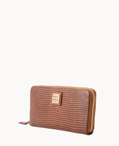 Embossed Lizard Large Zip Around Wristlet