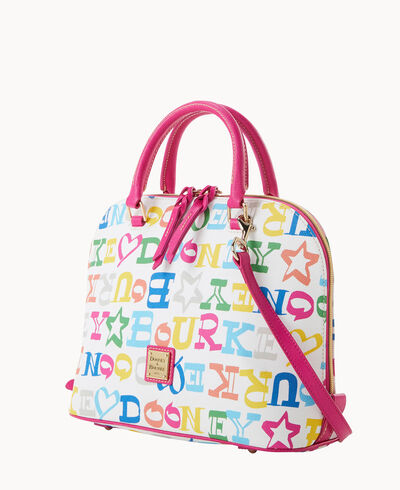 Doodle Coated Cotton Zip Zip Satchel