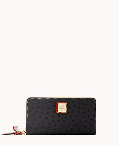 Ostrich Large Zip Around Wristlet