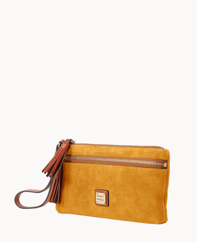 Suede Double Zip Wristlet