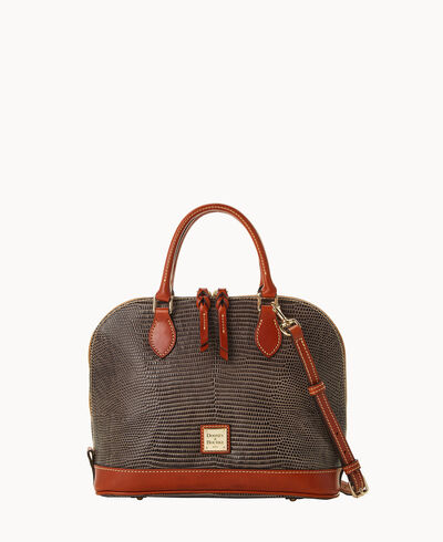 Embossed Lizard Zip Zip Satchel