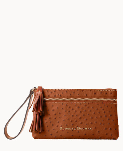 Ostrich Double Zip Wristlet