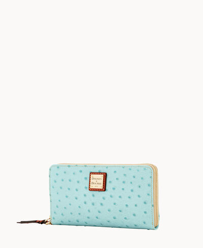 Ostrich Large Zip Around Wristlet