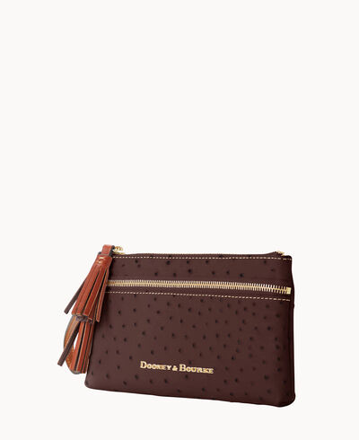 Ostrich Double Zip Wristlet