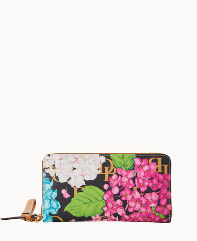 Hydrangea Monogram Large Zip Around Wristlet