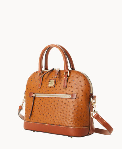 Ostrich Domed Zip Satchel