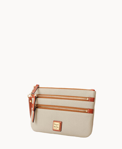 Pebble Grain Triple Zip Wristlet