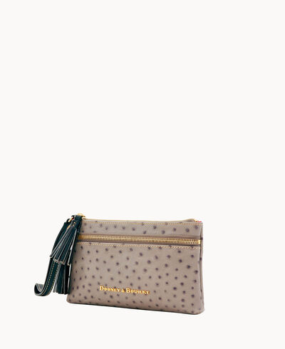 Ostrich Double Zip Wristlet