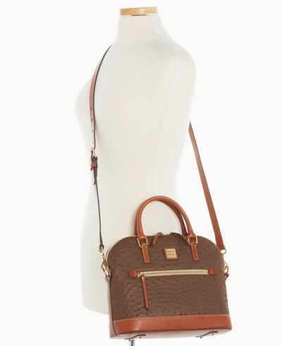 Ostrich Domed Zip Satchel