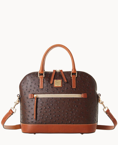 Ostrich Domed Zip Satchel