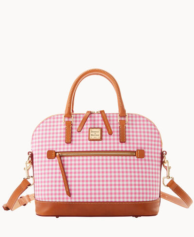 Gingham Domed Zip Satchel