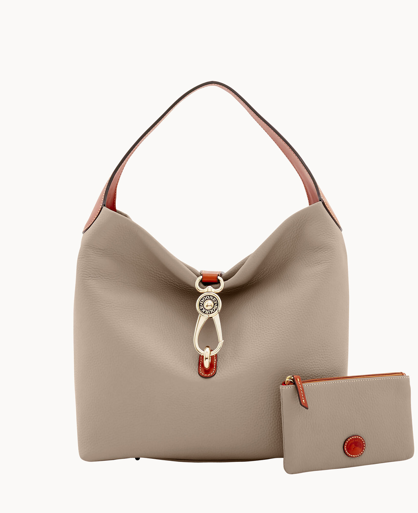 Pebble Grain Logo Lock Shoulder Bag with Pouch