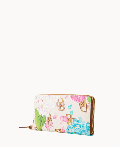 Hydrangea Monogram Large Zip Around Wristlet