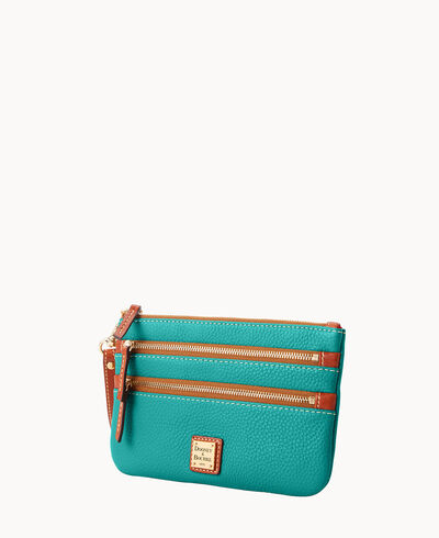 Pebble Grain Triple Zip Wristlet