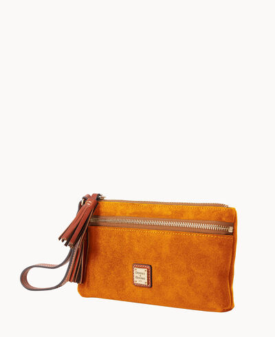 Suede Double Zip Wristlet