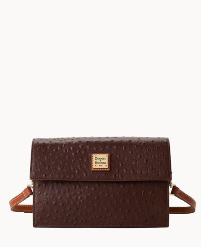 Ostrich East West Flap Shoulder Bag