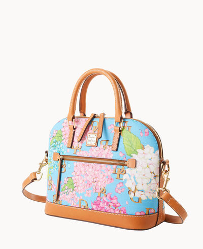 Hydrangea Monogram Domed Zip Satchel