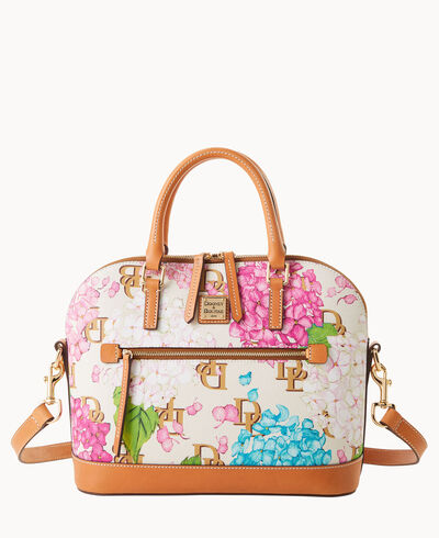 Hydrangea Monogram Domed Zip Satchel