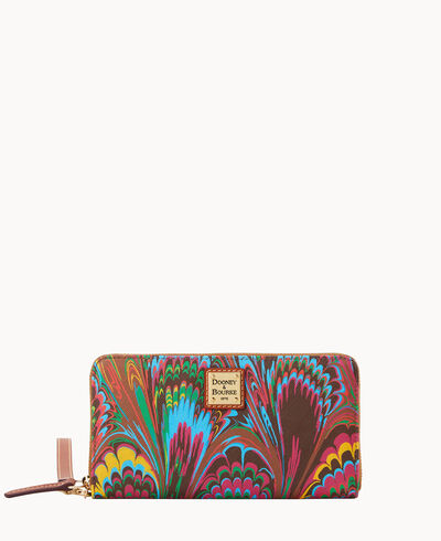 Plumes Large Zip Around Wristlet